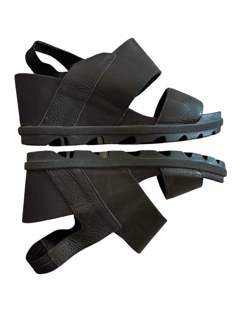 Sorel Sandals Womens 10 Joanie II Slingback Wedge Open Toe Black Leather Casual - Picture 4 of 9